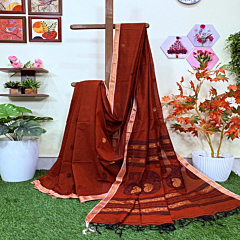 Rust Handloom Premium  Cotton Jamdani Saree
