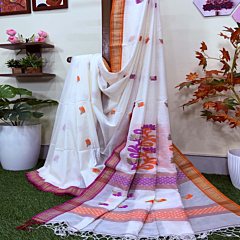 Off-White Handloom Premium Cotton Jamdani Saree