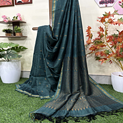 Ramagreen Paisly Buta Organic Linen Jamdani Saree