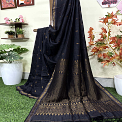 Black Paisly Buta Organic Linen Jamdani Saree