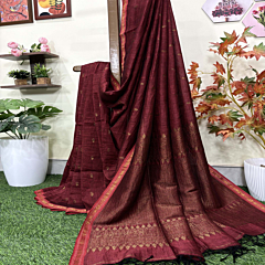 Maroon Paisly Buta Organic Linen Jamdani Saree
