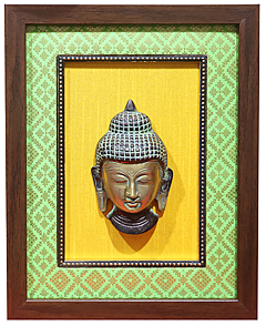 Brass Antique Green Buddha Face With Framed