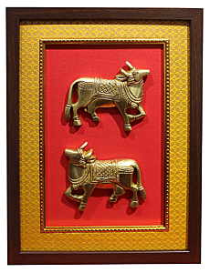 Brass Double Cow With Framed