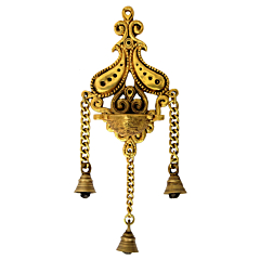 Brass Wall Hanging Diya with Three Bells KBH07156