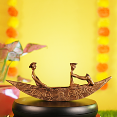Handcrafted Tribal Design Brass Boat | 12.1 x 1.9 x 4.5 inches