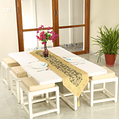 Handmade Silk Table Runner 14 x 72 Inches Aari Zari Embroidery Traditional Dining Table Runner Floral Embroidered Home Decor Varanasi Handcrafted Colovila - Khaki Colour