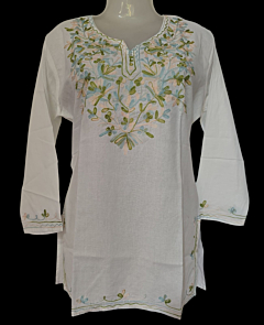 Women Embroidered Pure Cotton white short Kurti  