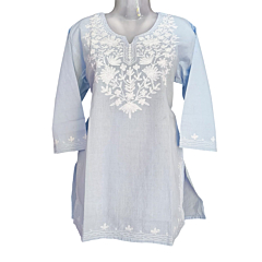 Women Embroidered Pure Cotton white short Kurti