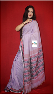 ARBEE Handloom Pure Cotton Jamdani Lavender Color Half Circle Motif Anchal with Half Circle Motif Border Regular Wear Saree With Blouse Piece