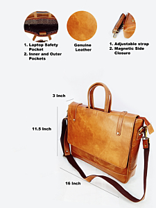 Genuine Leather Office Laptop Bag| Light Brown