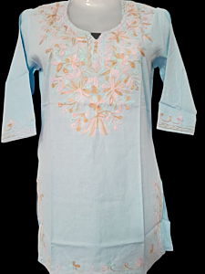 women embroided pure cotton short kurti