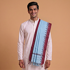Handwoven Sambalpuri Cotton Gamucha | Blue & Maroon