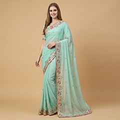 Handcrafted Gota Patti Georgette Saree | Green