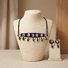Handmade Jute Choker Necklace with Earrings | Fish Scale Jewellery | Multicolour