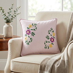 Hand-Embroidered Cushion Cover | Pink | 25x25 cm