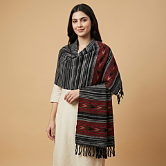 Handwoven Kullu Woollen Stole with Teen Patti Kingri Design | Black 