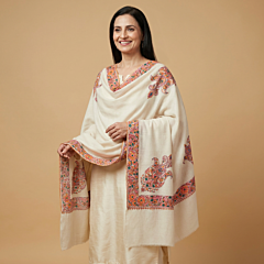 Handwoven Pure White Pashmina Wool Shawl 
