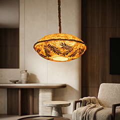 Handcrafted Circular Terraloom Fibre Hanging Lamp | 21 x 21 x 32 cm
