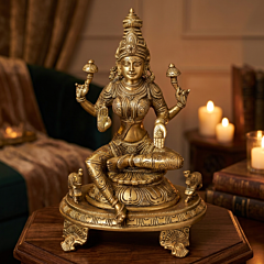 Handcrafted Brass Goddess Lakshmi Idol | 6.7 x 4.3 x 9.8 Inches