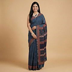 Tarapur Handblock Print Cotton Saree | Blue