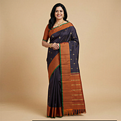 Handloom Kanchipuram Silk Saree | Charcoal Black