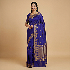 Handloom Banarasi Kadua Pure Organza Kora Saree | Purple
