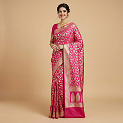 Handloom Banarasi Silk Saree with Blouse | Pink 