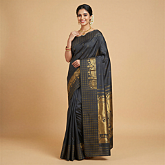 Handloom Kanchipuram Silk Saree | Charcoal Black