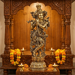 Handcrafted Lord Krishna Brass Idol|2.5 x 2.1 x 9.8 Inch