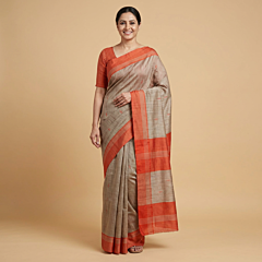 Handloom Stripe Tasar Ghicha Silk Saree 