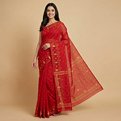 Handloom Bengal Tangail Cotton Saree|Red