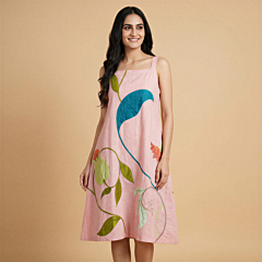 Applique Khadi Cotton Tropical Floral A-Line Midi Dress