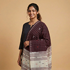 Handwoven Single Ikat Sambalpuri Cotton Dupatta | Maroon & White