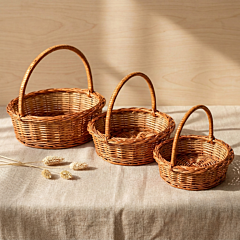 Handcrafted Cane Round Pooja Baskets | Set of 3 