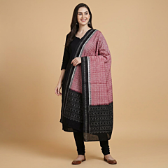 Handwoven Single Ikat Sambalpuri Cotton Dupatta | Pink & Black
