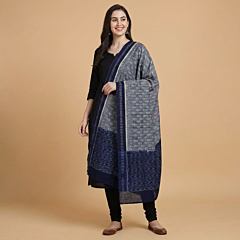 Handwoven Single Ikat Sambalpuri Cotton Dupatta | Grey & Navy Blue