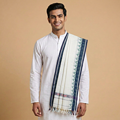 Handwoven Sambalpuri Cotton Gamucha | White & Navy