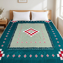 Handwoven Sambalpuri Cotton Double Bed Sheet | Green & Beige