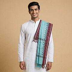 Handwoven Sambalpuri Cotton Gamucha | Aqua Green & Maroon