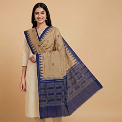 Handwoven Single Ikat Sambalpuri Cotton Dupatta | Beige & Navy Blue