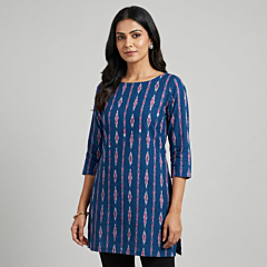 Handwoven Single Ikat Sambalpuri Shirt/ Short Kurti Material | Blue & Pink