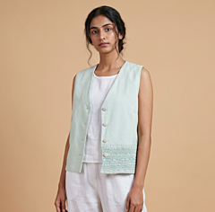 Hand-Smocked Cotton Vest | Pista Green