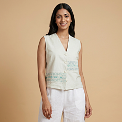 Hand-Smocked Cotton Vest | Pista Green