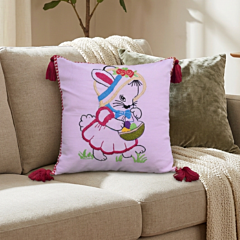Hand-Embroidered Bunny Cushion Cover with Tassels