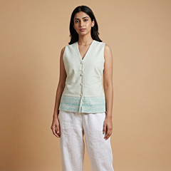 Hand-Smocked Cotton Vest | Mint Green