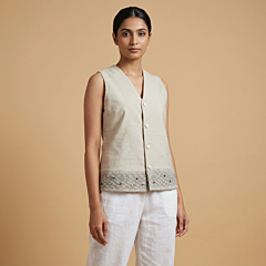 Hand-Smocked Cotton Vest | Beige
