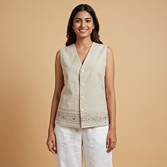 Hand-Smocked Cotton Vest | Beige