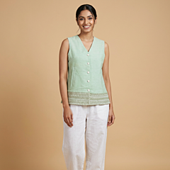 Hand-Smocked Cotton Vest | Green