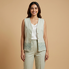 Khadi Skyblue Smocking Vest