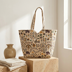 Handmade Cotton Tote Bag with Applique & Tribal Print